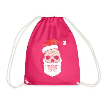 Skull With Beard And Santas Hat For Dark Christmas - Drawstring Bag - fuchsia - Front