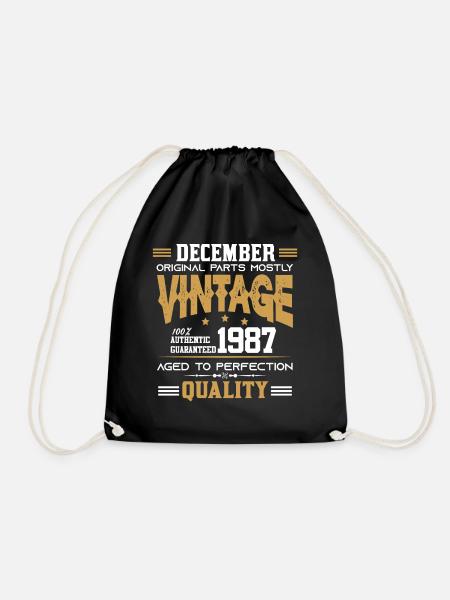Vintage Aged To Perfection December 1987 - Drawstring Bag - black