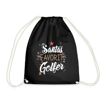 Santa's Favorite Golf Player Ugly Christmas Sweater - Drawstring Bag - black - Front