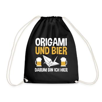Origami und Bier darum bin ich hier - Turnbeutel - Schwarz - Vorne