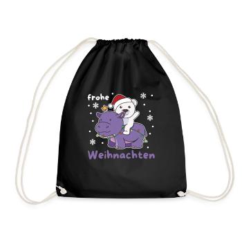 Weihnachts Hippo Eisbär frohe Weihnachten Hippo - Turnbeutel - Schwarz - Vorne