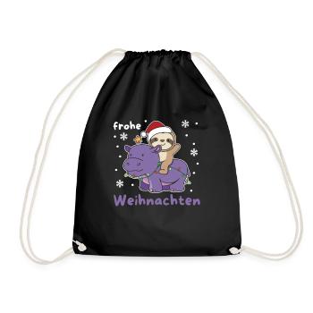 Weihnachts Hippo Faultier frohe Weihnachten Hippo - Turnbeutel - Schwarz - Vorne