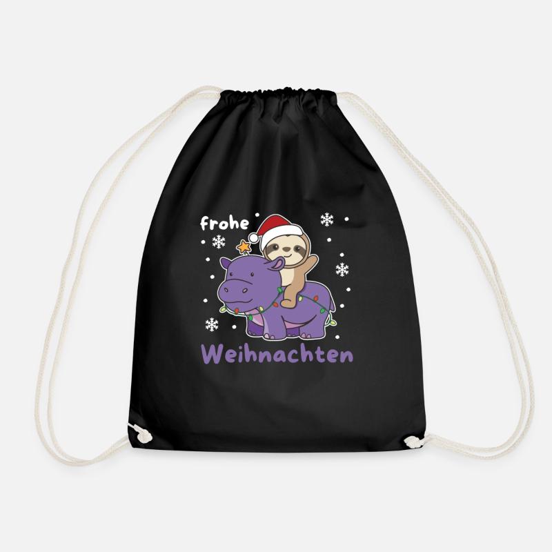 Weihnachts Hippo Faultier frohe Weihnachten Hippo - Turnbeutel - Schwarz
