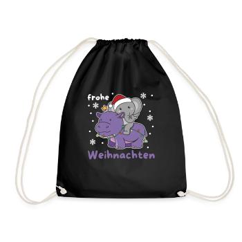 Weihnachts Hippo Elefant frohe Weihnachten Hippo - Turnbeutel - Schwarz - Vorne