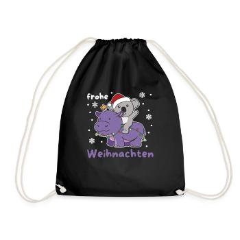 Weihnachts Hippo Koala frohe Weihnachten Hippo - Turnbeutel - Schwarz - Vorne