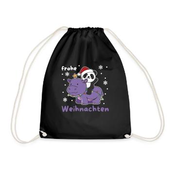 Weihnachts Hippo Panda frohe Weihnachten Hippo - Turnbeutel - Schwarz - Vorne