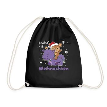 Weihnachts Hippo Reh frohe Weihnachten Hippo Rehe - Turnbeutel - Schwarz - Vorne