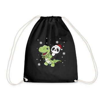 Panda Trex Christmas Snow Winter Animals - Drawstring Bag - black - Front