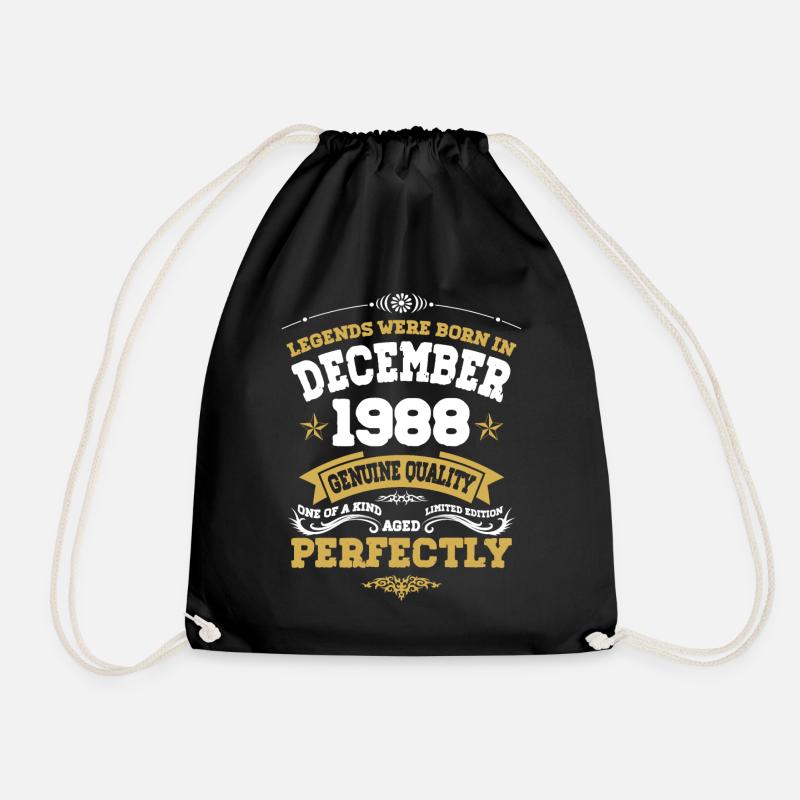 Vintage Aged Perfectly December 1988 - Drawstring Bag - black