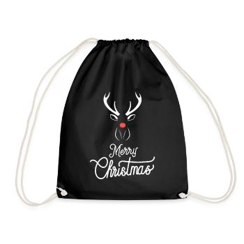Weihnachts Rentier mit roter Nase - Turnbeutel - Schwarz - Vorne