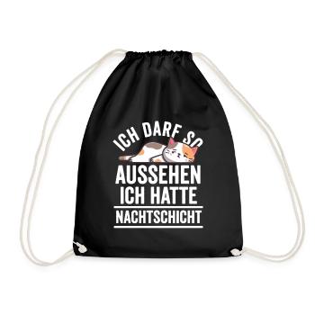 Nachtschicht, Schichtdienst, Nachtdienst, Funshirt - Turnbeutel - Schwarz - Vorne