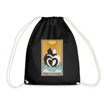 Cat The Lovers Tarotkarten-Design für einen Tarotk - Turnbeutel - Schwarz - Vorne