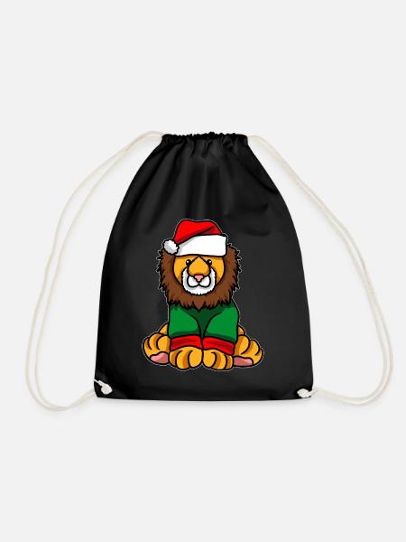 Löwe mit Christmas Sweater - Turnbeutel - Schwarz