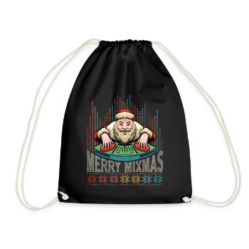 Merry Mixmas DJ Christmas vinyl Party Santa UGLY - Drawstring Bag - black - Front
