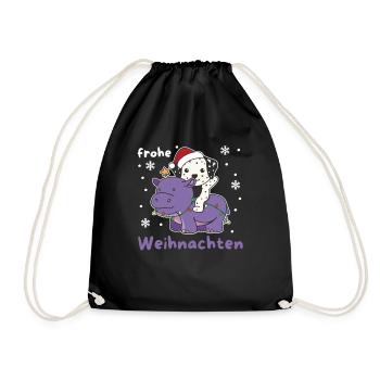 Weihnachts Hippo Dalmatiner frohe Weihnachten - Turnbeutel - Schwarz - Vorne