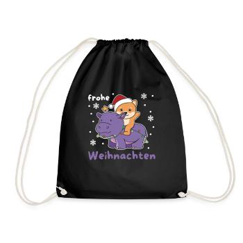 Weihnachts Hippo Shiba Inu frohe Weihnachten Hunde - Turnbeutel - Schwarz - Vorne