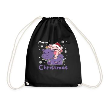 Christmas Hippo Axolotl Merry Christmas Hippo - Drawstring Bag - black - Front