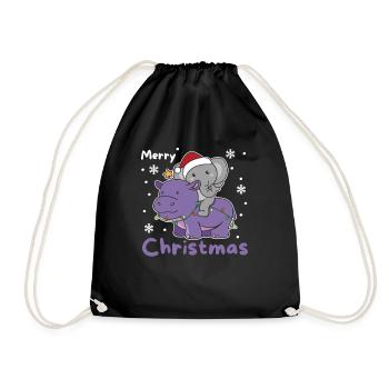 Weihnachts Hippo Elefant frohe Weihnachten Hippo - Turnbeutel - Schwarz - Vorne