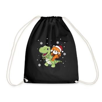 Red Panda Trex Christmas Snow Winter Animals - Drawstring Bag - black - Front