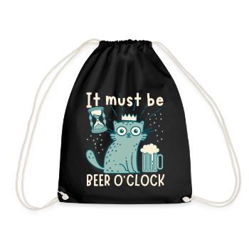 Cat drinks beer, funny saying with beer mug - Drawstring Bag - black - Front