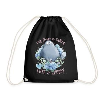 Big Cat funny saying, Cute-Chubby-Cat - Drawstring Bag - black - Front