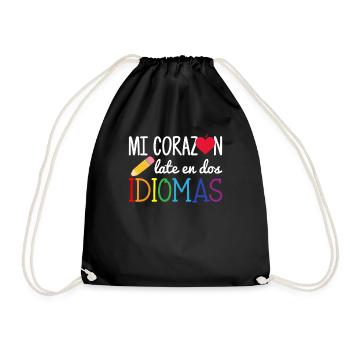 Mi corazon late en dos idiomas, bilingual Spanish - Turnbeutel - Schwarz - Vorne