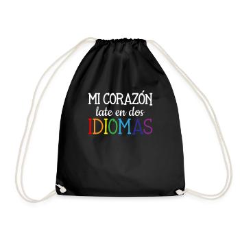 Mi corazon late en dos idiomas, bilingual Spanish - Turnbeutel - Schwarz - Vorne
