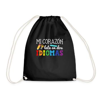 Mi corazon late en dos idiomas, bilingual Spanish - Turnbeutel - Schwarz - Vorne