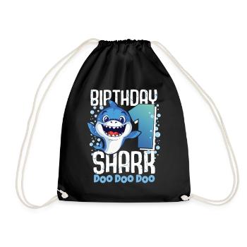 Birthday Shark 1. Geburtstag Haifisch 1 Jahr Hai - Turnbeutel - Schwarz - Vorne