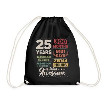 25 Years Awesome Retro 25. Geburtstag Countdown - Turnbeutel - Schwarz - Vorne