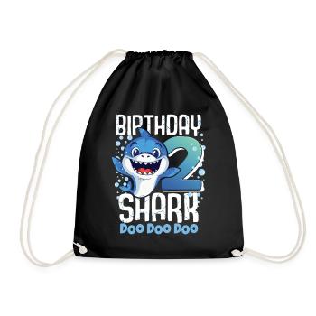 Birthday Shark 2. Geburtstag Haifisch 2 Jahre Hai - Turnbeutel - Schwarz - Vorne