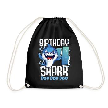 Birthday Shark 4. Geburtstag Haifisch 4 Jahre Hai - Turnbeutel - Schwarz - Vorne