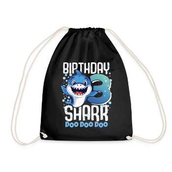 Birthday Shark 3. Geburtstag Haifisch 3 Jahre Hai - Turnbeutel - Schwarz - Vorne