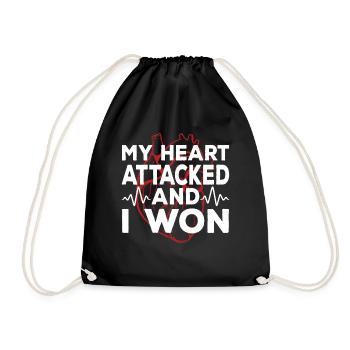 My heart attacked and I won - Drawstring Bag - black - Front