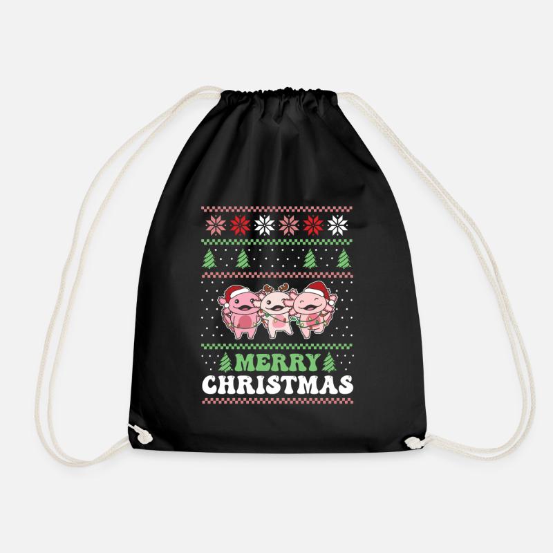 Merry Christmas retro ugly christmas Axolotl - Turnbeutel - Schwarz