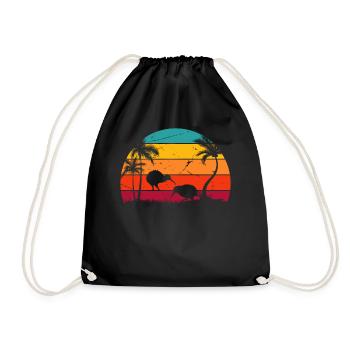Retro Kiwi Bird Sunset Kiwi Birds New Zealand Kiwi - Drawstring Bag - black - Front