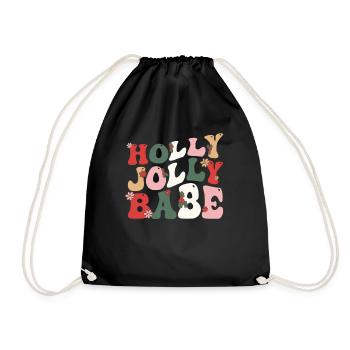 Merry Christmas groovy retro Holly Jolly Babe - Drawstring Bag - black - Front