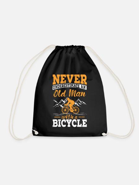 Never Underestimate Old Man With Bicycle Bike - Drawstring Bag - black