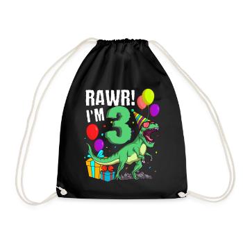 3rd birthday I am 3 years T-Rex dinosaur - Drawstring Bag - black - Front