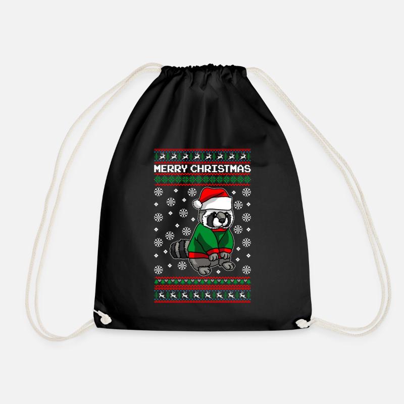 Waschbär mit Ugly Christmas Sweater - Turnbeutel - Schwarz