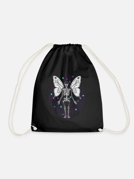 Skeleton Butterfly Dripping Skull Goth - Drawstring Bag - black