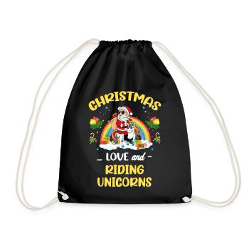 Einhorn Pferde Reitern Weihnachen Liebe Reiten - Turnbeutel - Schwarz - Vorne