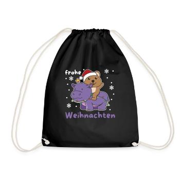 Weihnachts Hippo Quokka frohe Weihnachten Hippo - Turnbeutel - Schwarz - Vorne