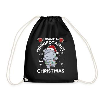 I want a hippo for Christmas cute hippos - Drawstring Bag - black - Front