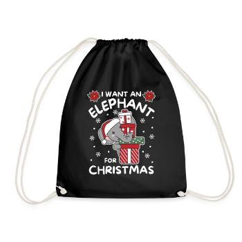 I want an elephant for Christmas cute elephants - Drawstring Bag - black - Front