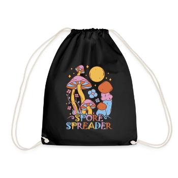 Cottagecore Aesthetic Retro Mushrooms and Mycology - Drawstring Bag - black - Front