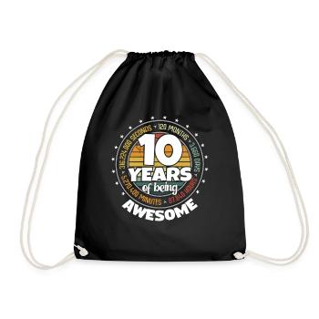 10 Years Awesome Retro 10th Birthday Countdown - Drawstring Bag - black - Front