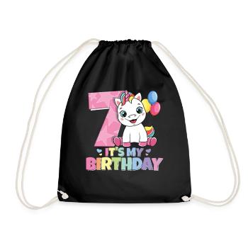 Regenbogen Einhorn 7. Geburtstag Mädchen 7 Jahre - Turnbeutel - Schwarz - Vorne