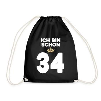 34. Geburtstag Geschenk - 34 Jahre mit Krone - Turnbeutel - Schwarz - Vorne