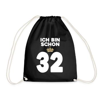 32. Geburtstag Geschenk - 32 Jahre mit Krone - Turnbeutel - Schwarz - Vorne